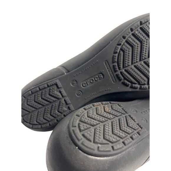 Crocs Womens Black Ballet Flats Gold Stripe Slip-On Shoes Size 9 Cap Toe Comfort - Picture 4 of 7